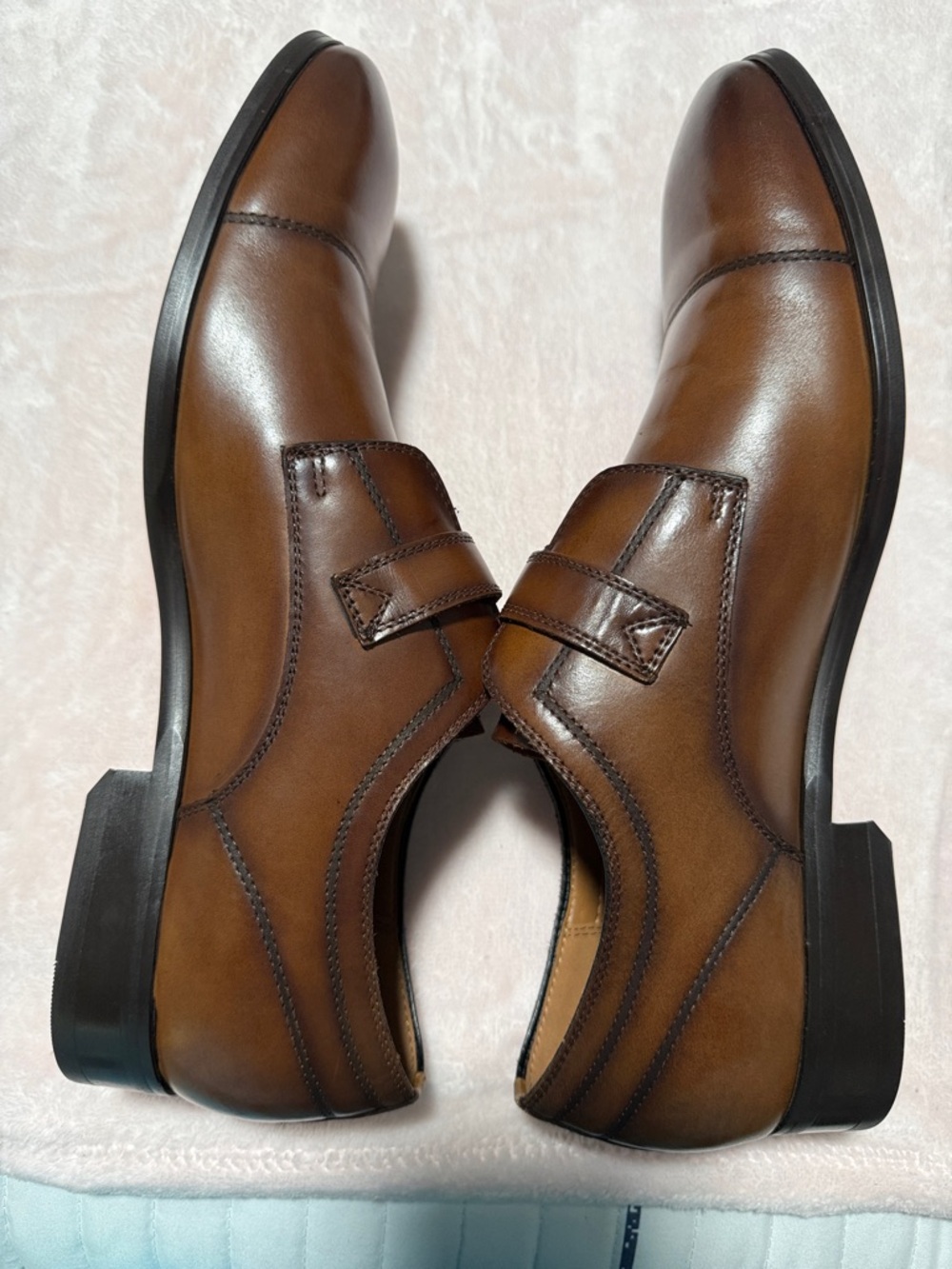 Steve Madden Men's Cognac Brown Leather Double Monk Strap Oxfords - Picture 4 of 5
